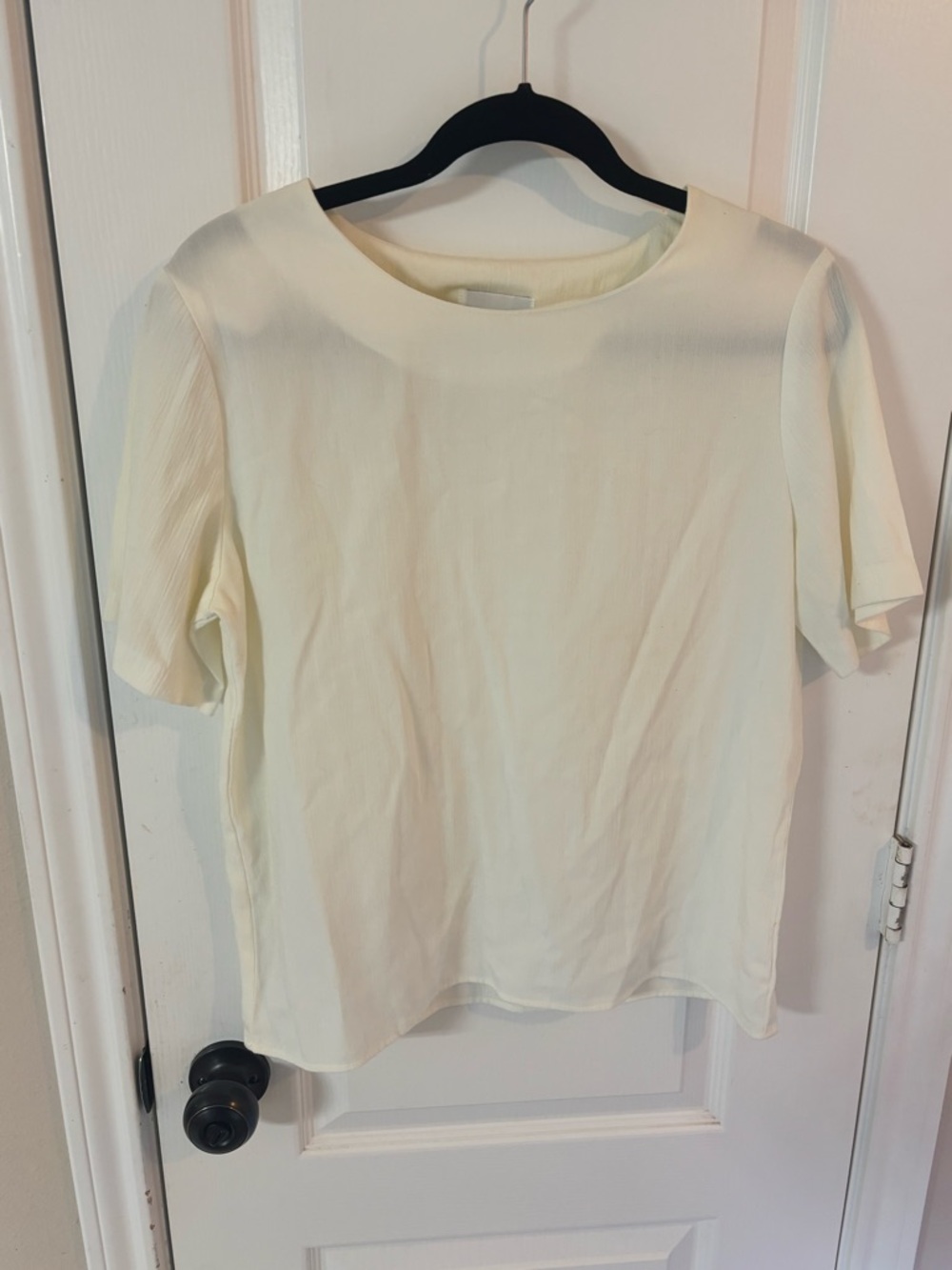 Jessica Scott Petite S Classic Blouse Women's Short Sleeve Crewneck Top - Cream‎